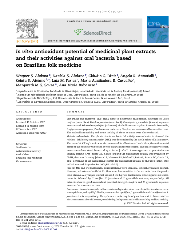 (PDF) In vitro antioxidant potential of medicinal plant extracts and ...