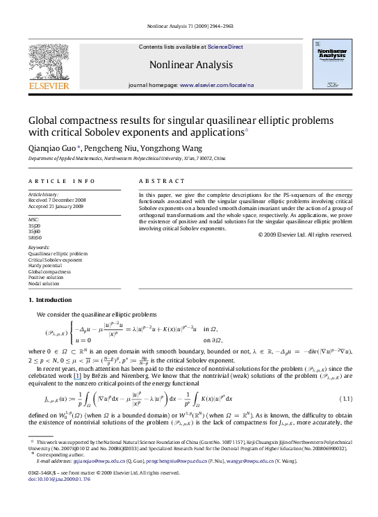 (PDF) Global compactness results for singular quasilinear elliptic ...