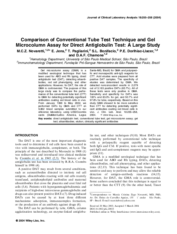 (PDF) Comparison of conventional tube test technique and gel ...
