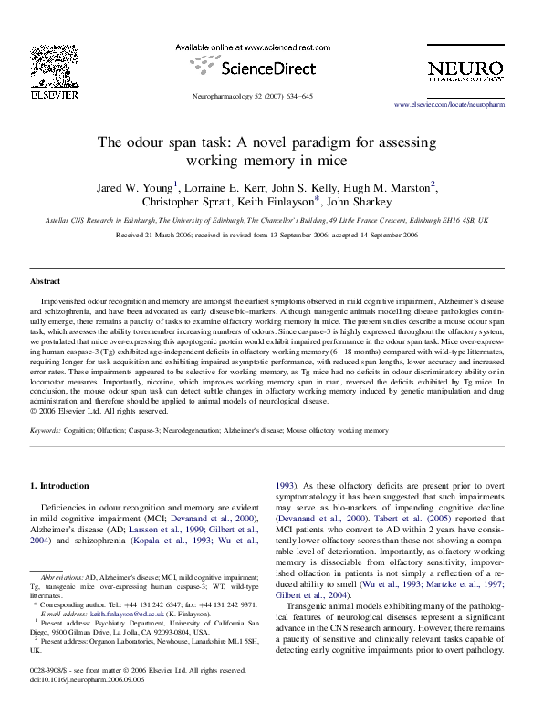 (PDF) The odour span task: A novel paradigm for assessing working ...