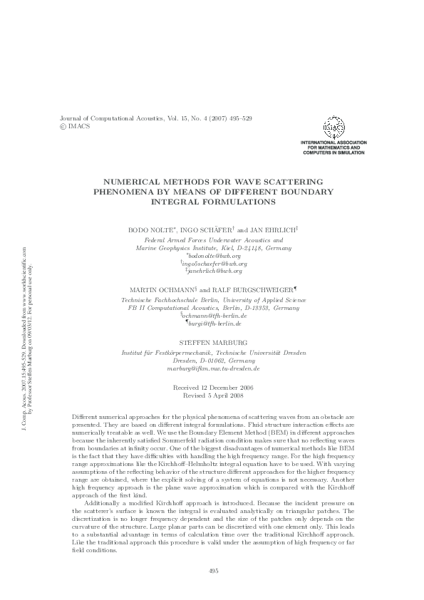 (PDF) NUMERICAL METHODS FOR WAVE SCATTERING PHENOMENA BY MEANS OF ...