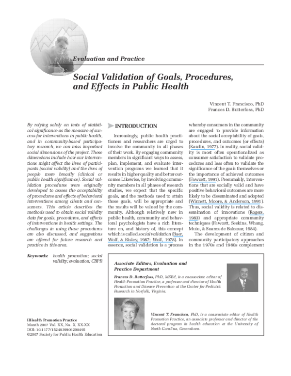 (PDF) Social Validation of Goals, Procedures, and Effects in Public Health