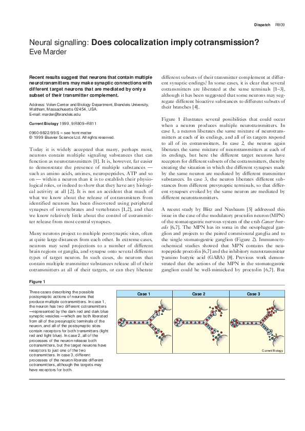 (PDF) Neural signalling: Does colocalization imply cotransmission?