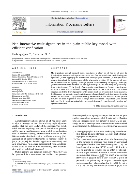 (PDF) Non-interactive multisignatures in the plain public-key model ...