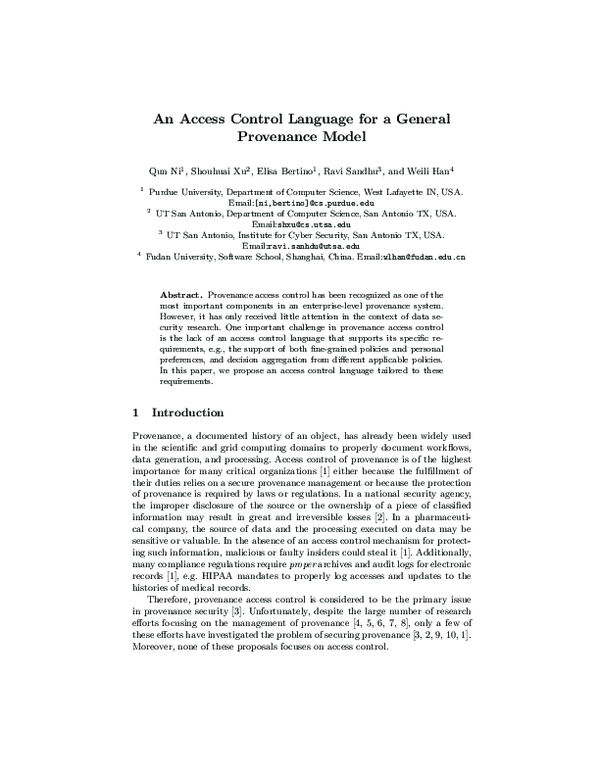 (PDF) An Access Control Language for a General Provenance Model