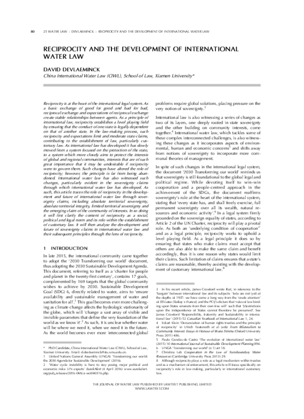 (PDF) Reciprocity and the Development of International Water Law