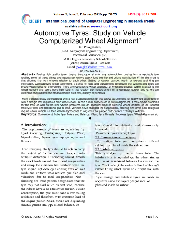 (PDF) Automotive Tyre : Study on Vehicle Computerized Wheel Alignment.