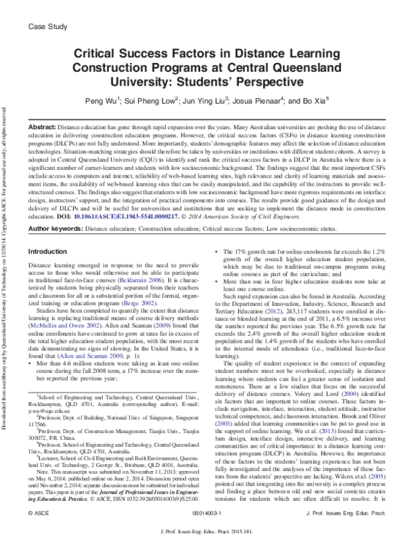 (PDF) Critical Success Factors in Distance Learning Construction ...