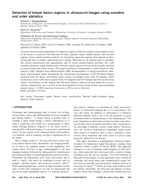 (PDF) Detection of breast lesion regions in ultrasound images using ...