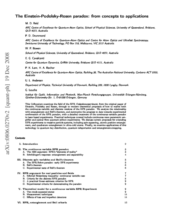 (PDF) Colloquium: The Einstein-Podolsky-Rosen paradox: From concepts to ...