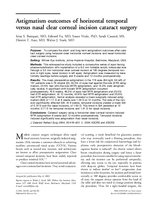 (PDF) Astigmatism outcomes of horizontal temporal versus nasal clear ...