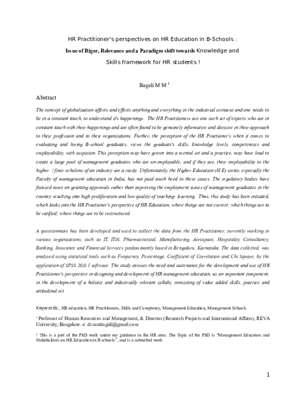 (DOC) HR Practitioner's perspectives on HR Education in B-Schools ...