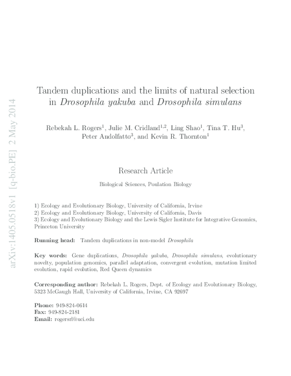 (PDF) Tandem Duplications and the Limits of Natural Selection in ...