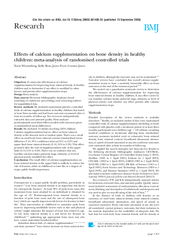 (PDF) Effects of calcium supplementation on bone density in healthy ...