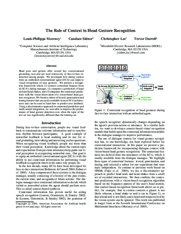 (PDF) The role of context in head gesture recognition