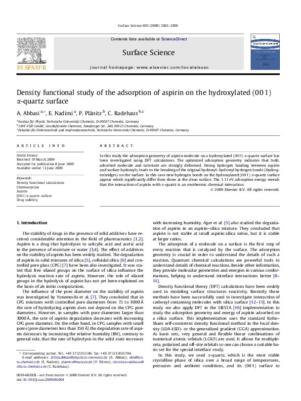 (PDF) Density functional study of the adsorption of aspirin on the ...