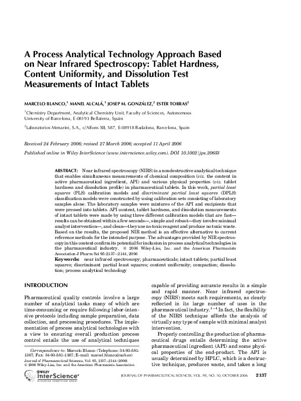 (PDF) A process analytical technology approach based on near infrared