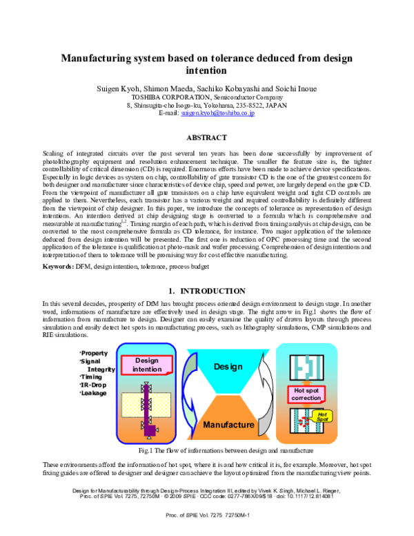 (PDF) Manufacturing system based on tolerance deduced from design intention