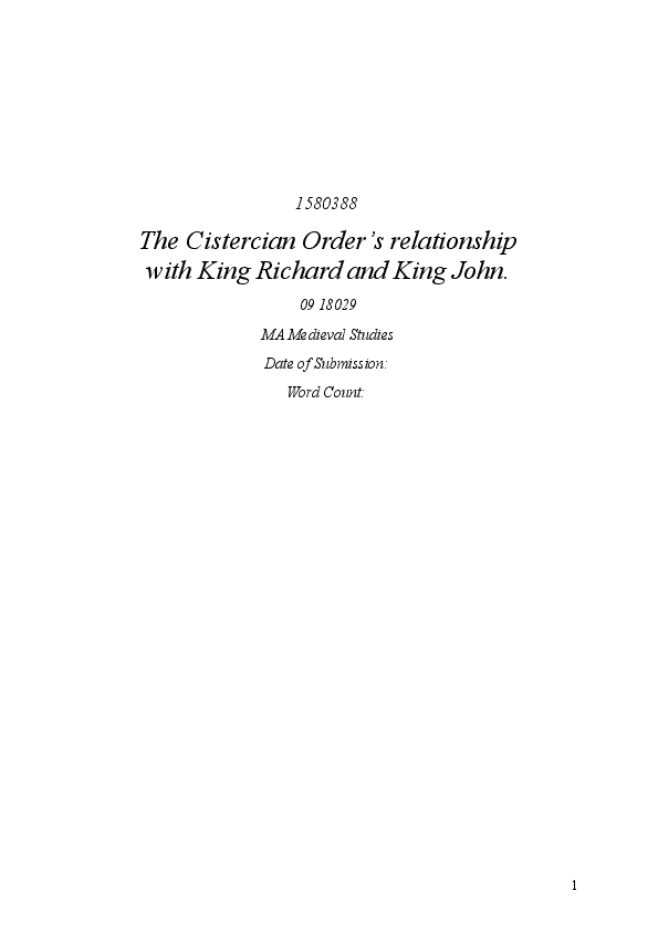 The Cistercian Order's relationship with King Richard and King John