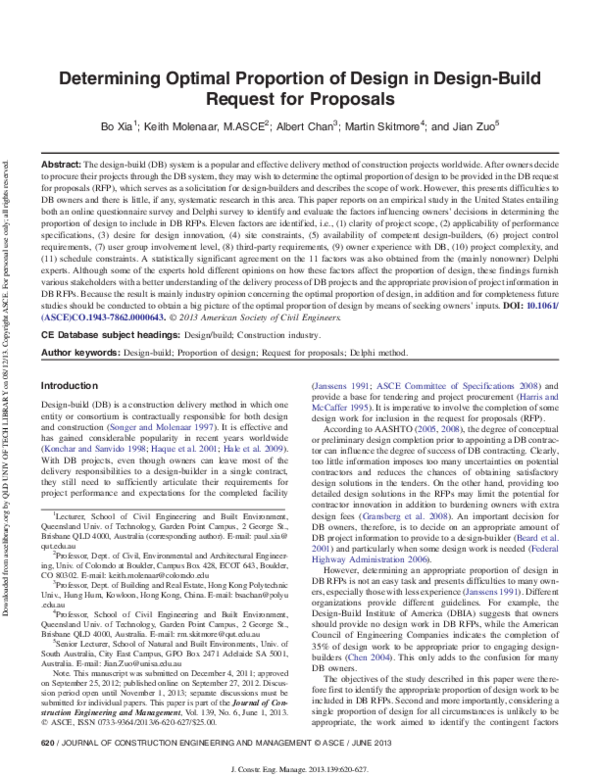 (PDF) Determining Optimal Proportion of Design in Design-Build Request ...