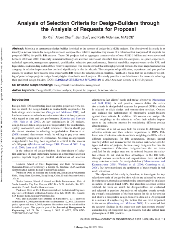 (PDF) Analysis of Selection Criteria for Design-Builders through the ...