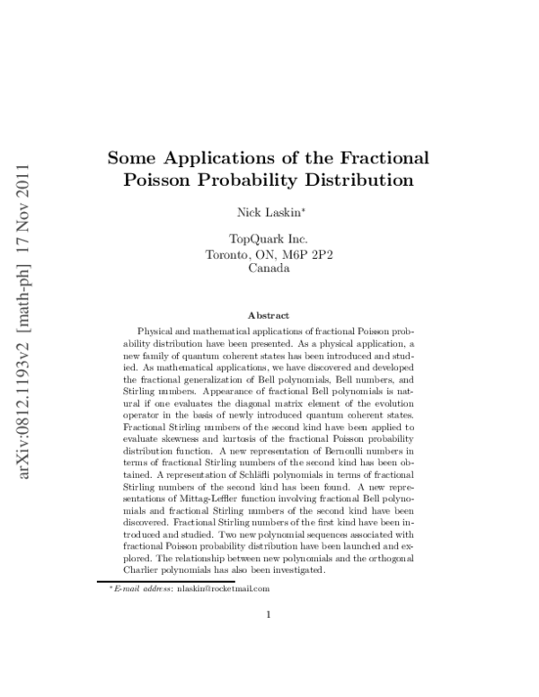 (PDF) Some applications of the fractional Poisson probability distribution