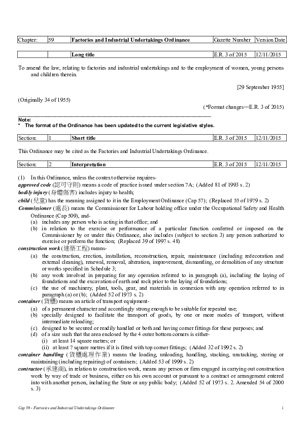 (PDF) Cap 59 Factories and Industrial Undertakings Ordinance Yau Shing Chow Academia.edu