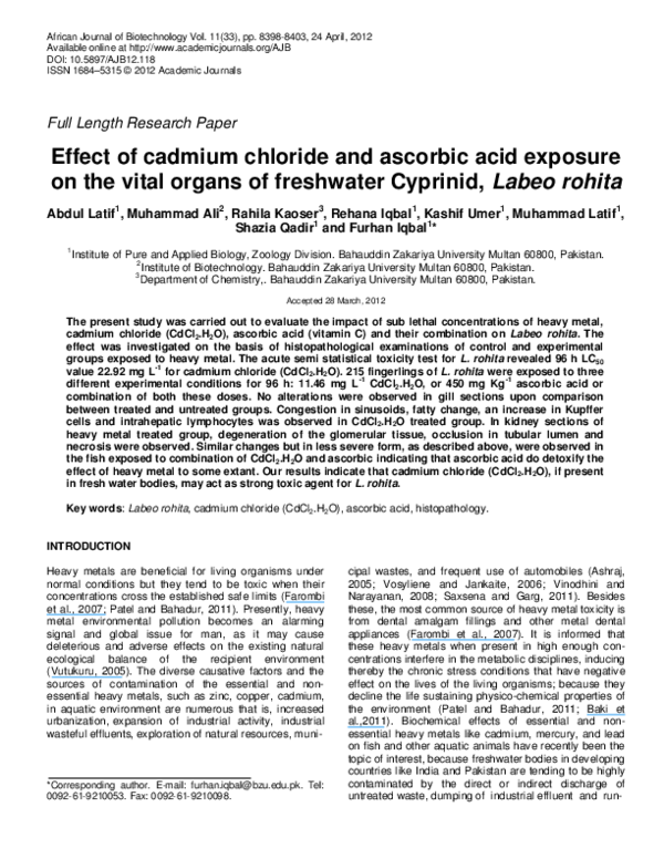 (PDF) Effect of cadmium chloride and ascorbic acid exposure on the ...