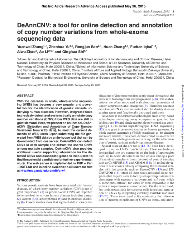 (PDF) DeAnnCNV: a tool for online detection and annotation of copy ...