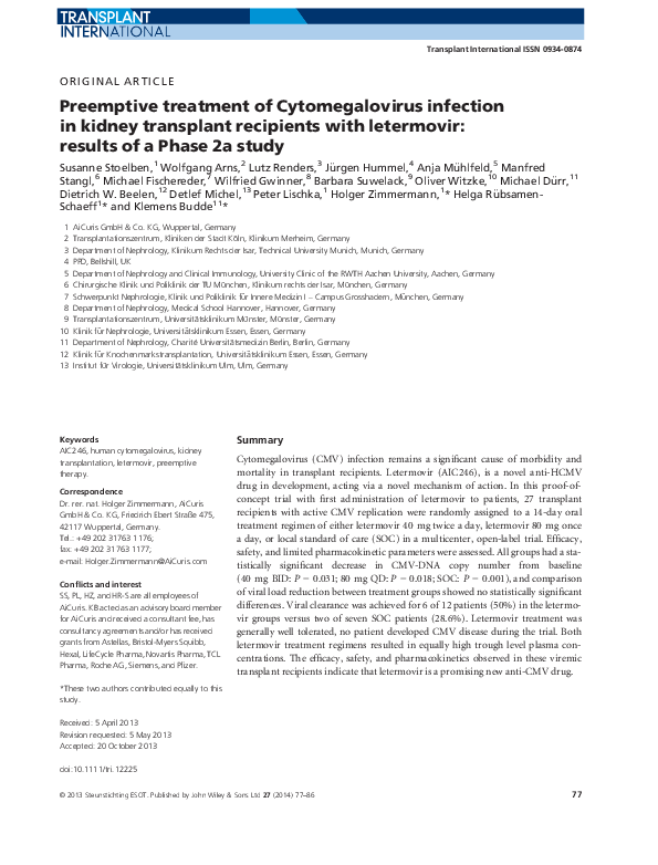 (PDF) Preemptive treatment of Cytomegalovirus infection in kidney ...