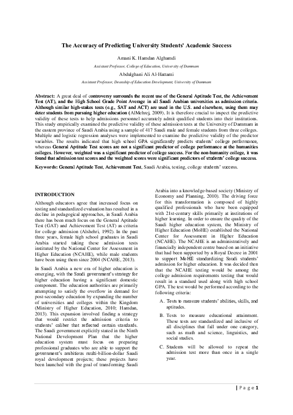 (PDF) The Accuracy of Predicting University Students' Academic Success