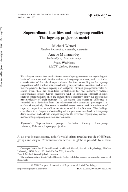 (PDF) Superordinate identities and intergroup conflict: The ingroup ...