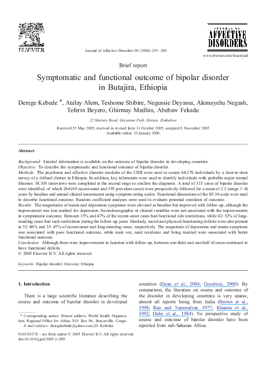 (PDF) Symptomatic and functional outcome of bipolar disorder in ...