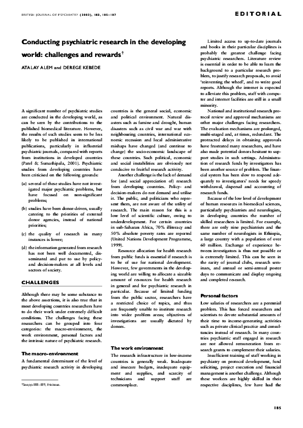 (PDF) Conducting psychiatric research in the developing world ...