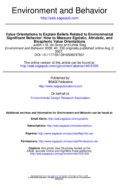 (PDF) Environment and Behavior Biospheric Value Orientations ...
