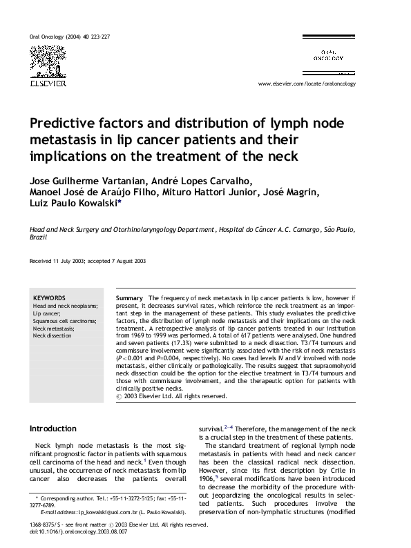 (PDF) Predictive factors and distribution of lymph node metastasis in ...