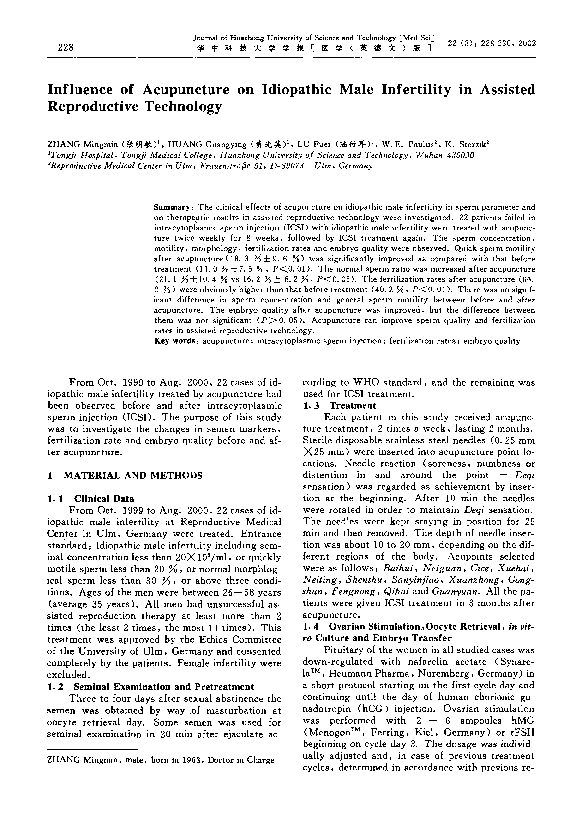 (PDF) Influence of acupuncture on idiopathic male infertility in
