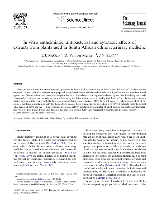 (PDF) In vitro anthelmintic, antibacterial and cytotoxic effects of ...