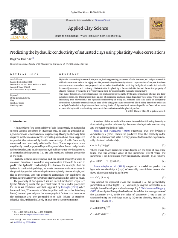 (PDF) Predicting the hydraulic conductivity of saturated clays using ...