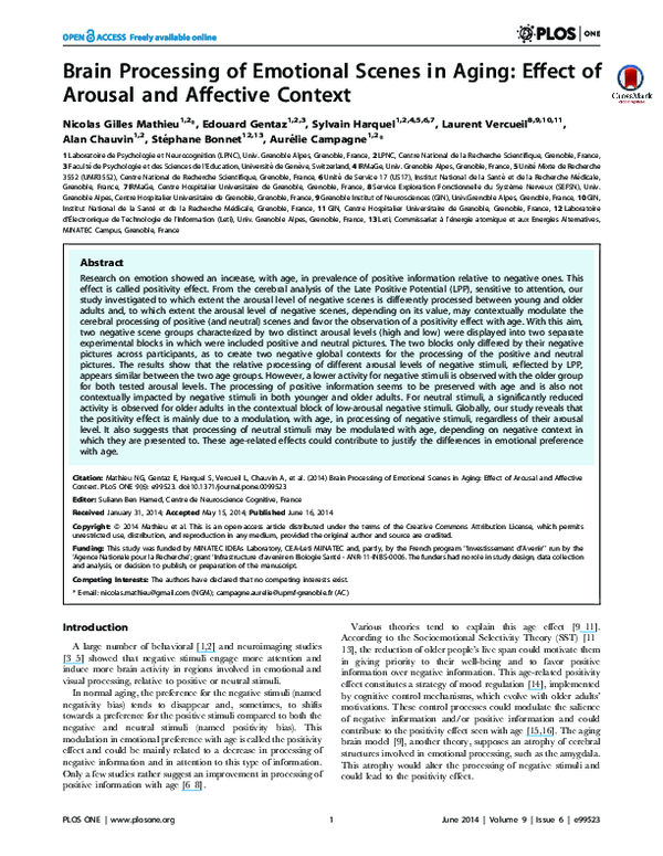 (PDF) Brain Processing of Emotional Scenes in Aging: Effect of Arousal ...