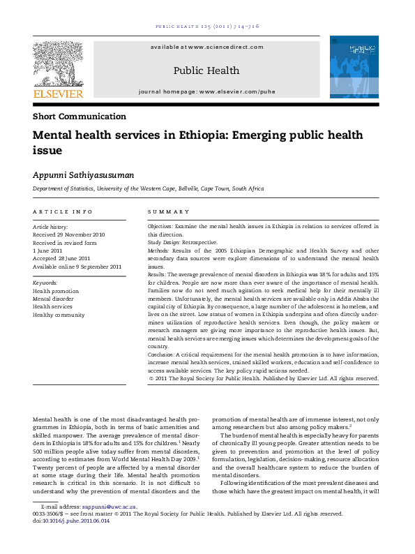 (PDF) Mental health services in Ethiopia: Emerging public health issue