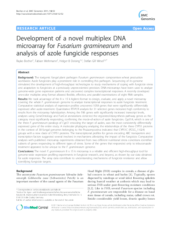 (PDF) Development of a novel multiplex DNA microarray for Fusarium ...