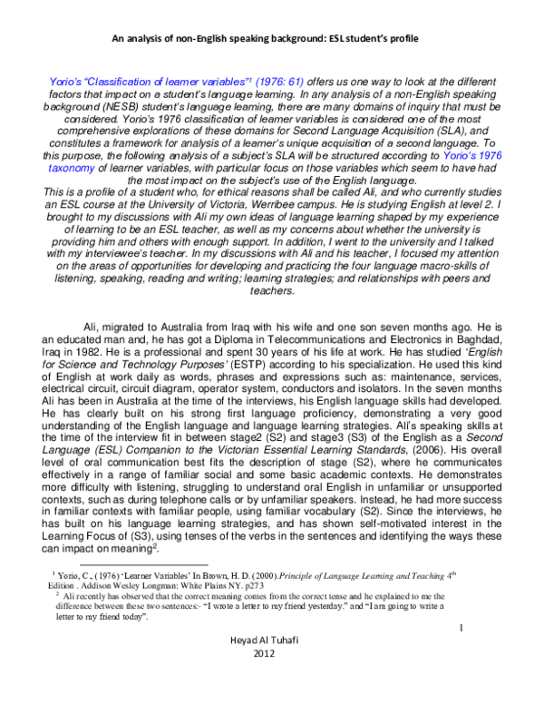 (PDF) An analysis of nonEnglish speaking background ESL student