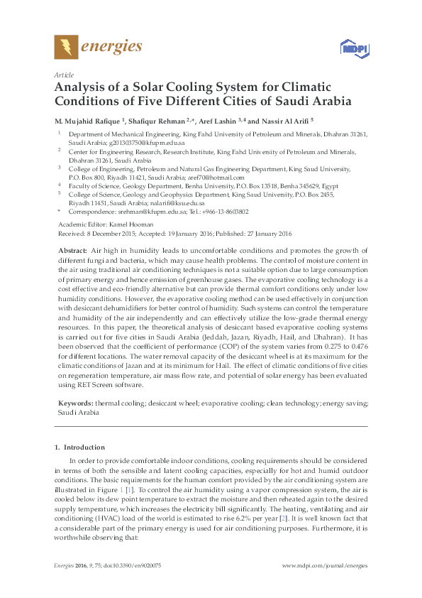 (PDF) Analysis of a Solar Cooling System for Climatic Conditions of ...