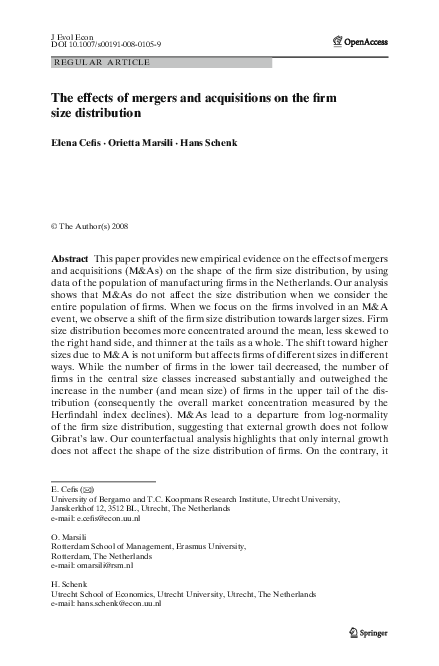 (PDF) The effects of mergers and acquisitions on the firm size distribution
