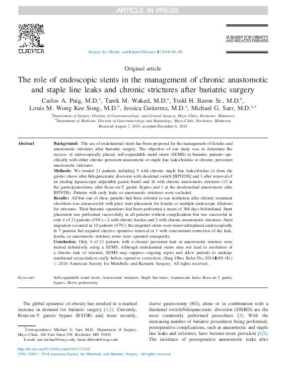(PDF) The role of endoscopic stents in the management of chronic