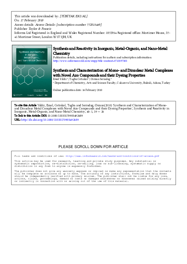 (PDF) Synthesis and Characterization of Mono-and Dinuclear Metal ...