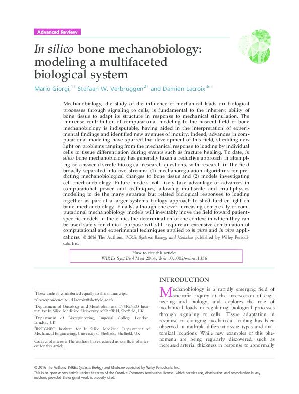 (PDF) In silico bone mechanobiology: modeling a multifaceted biological ...