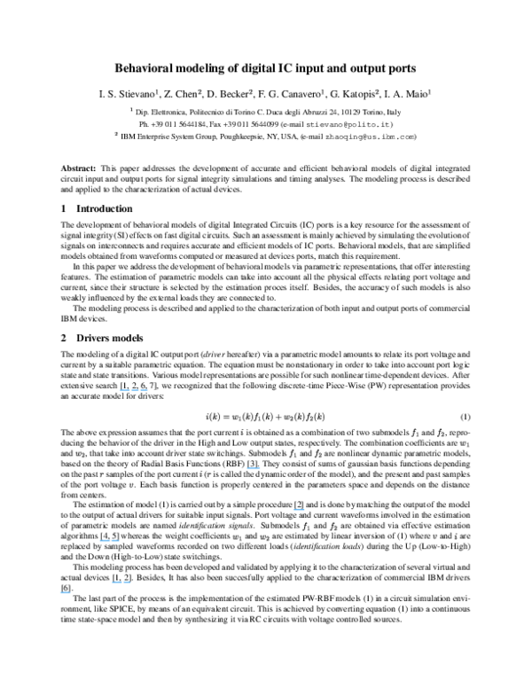 (PDF) Behavioral modeling of digital IC input and output ports