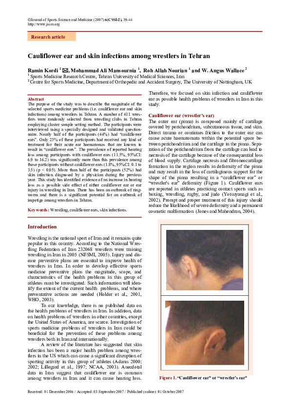 (PDF) Cauliflower ear and skin infections among wrestlers in Tehran